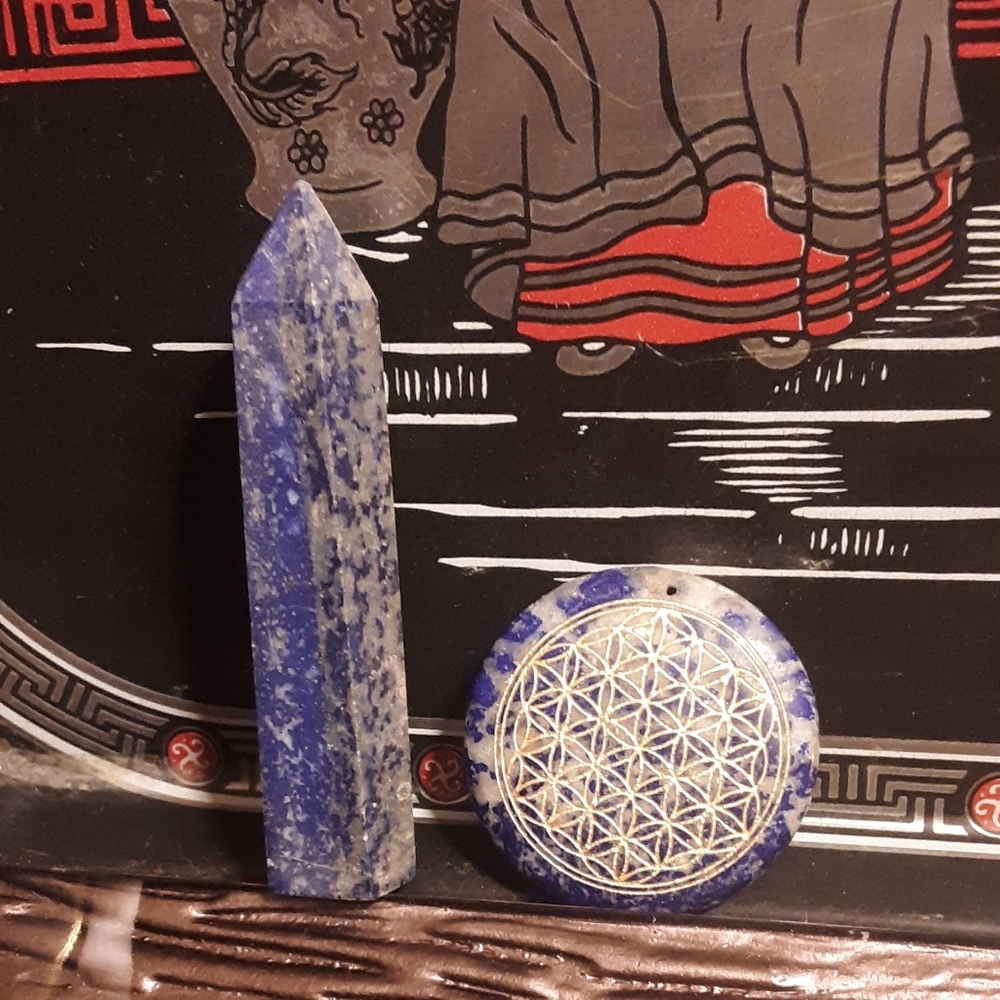 Natural Lapis Lazuli obelisk & FoL pendant set
